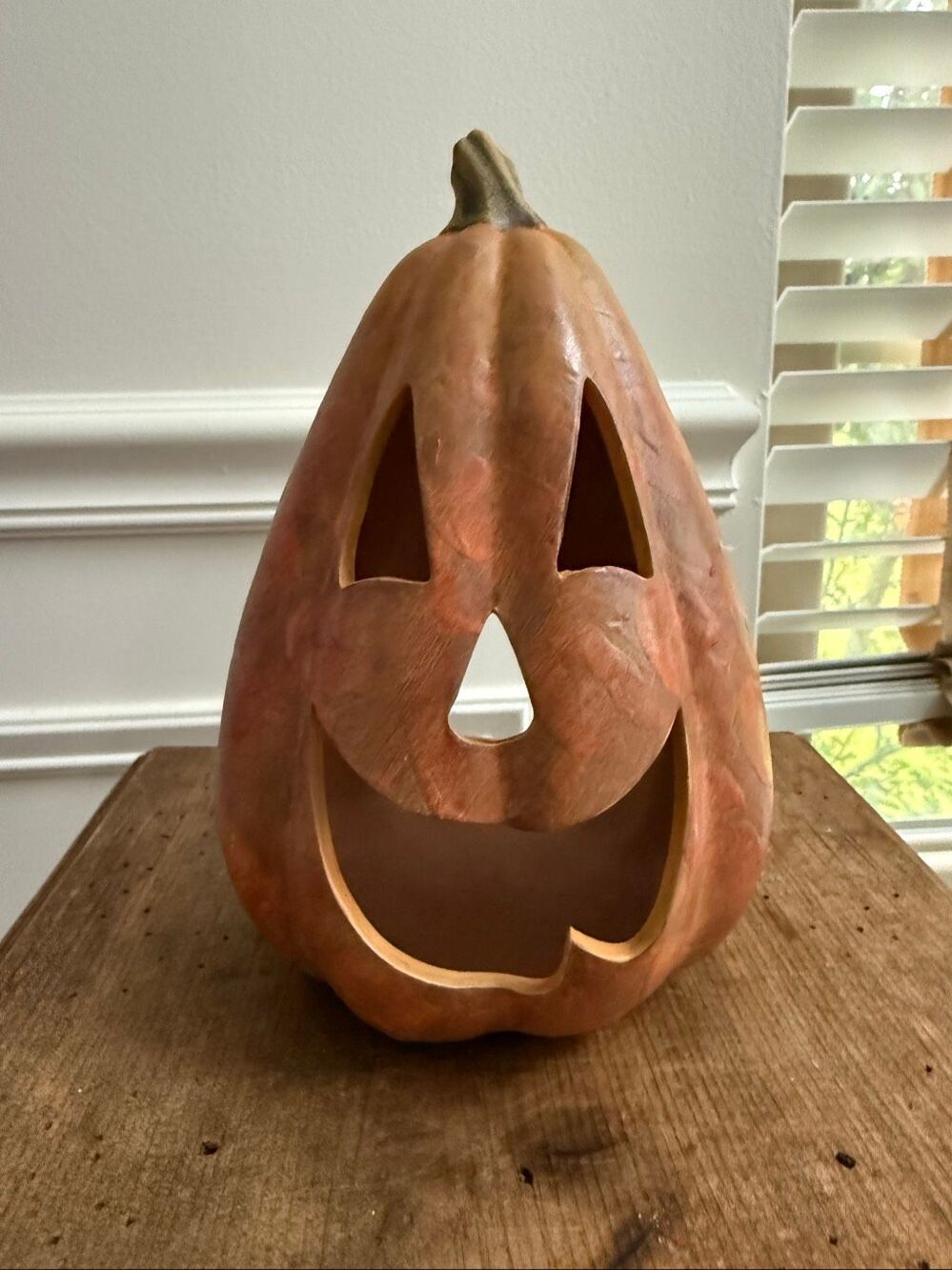 Decorative Ceramic Pumpkin Jack o’ Lantern Tea Light Holder Halloween Autumn 8”